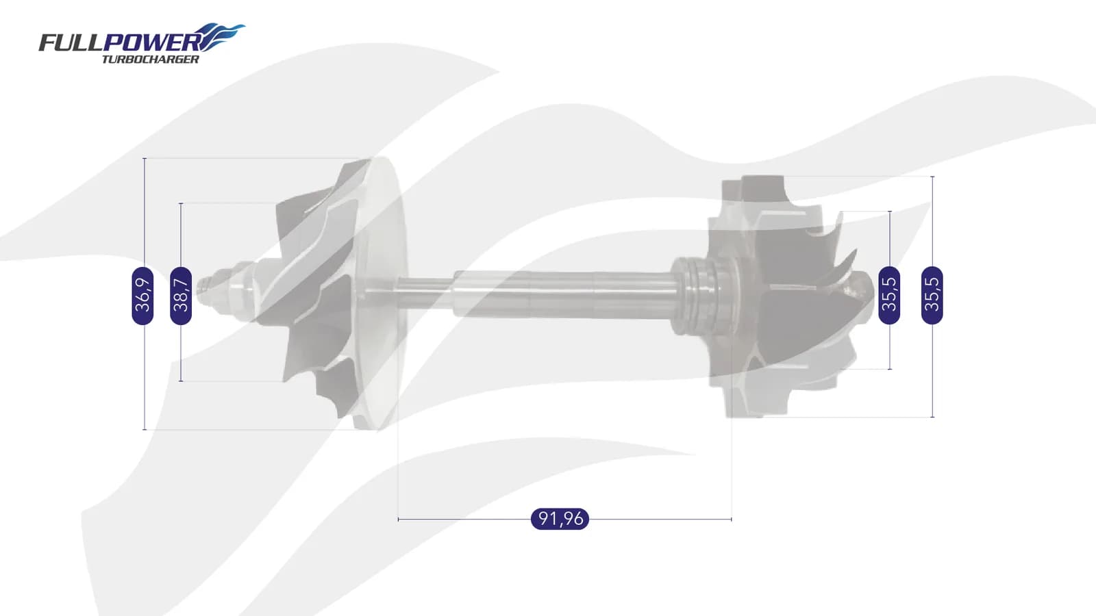 Desenho técnico de medidas - Eixo Rotor T2 - GT2552S RANGER MAXION 2.5 - 1