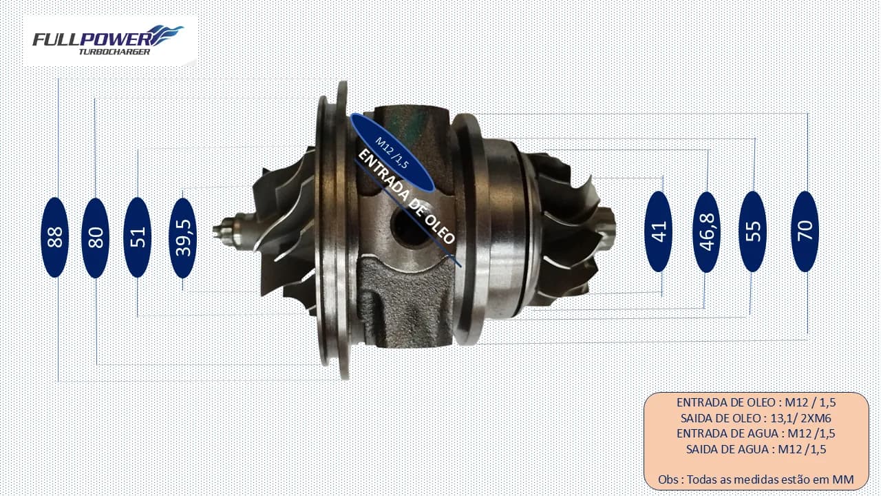 Desenho técnico de medidas - TDO4-14T / TD04  VOLVO S60 S80 V70 XC70 XC90 2.5 T - 1